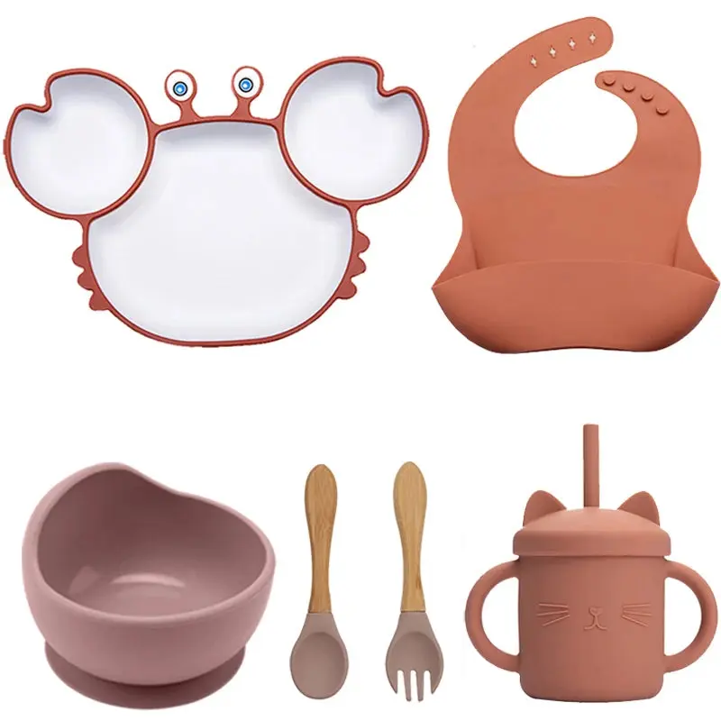 Set Vaisselle Bébé Crabe Kawaii – Silicone Non-Glissant