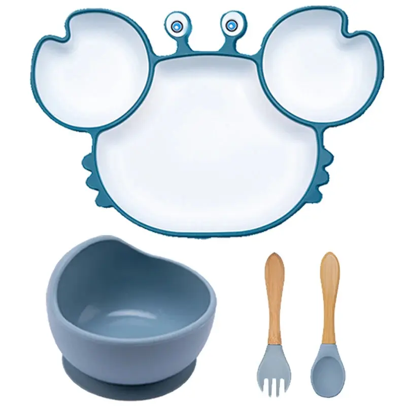 Set Vaisselle Bébé Crabe Kawaii – Silicone Non-Glissant