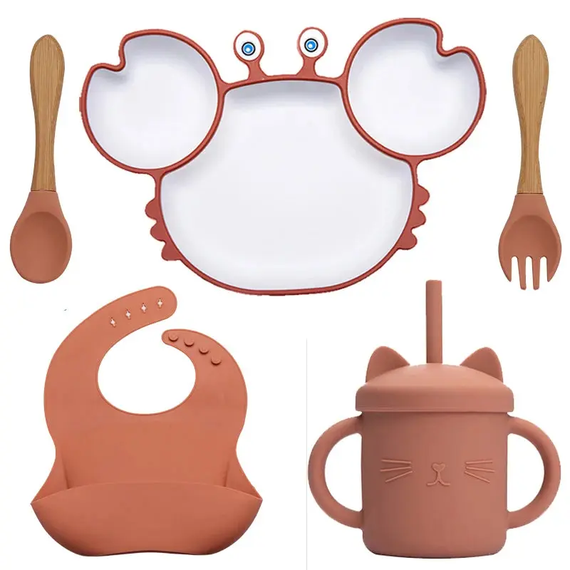 Set Vaisselle Bébé Crabe Kawaii – Silicone Non-Glissant