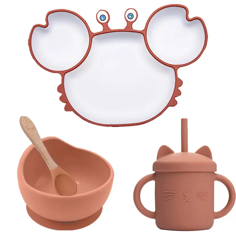 Set Vaisselle Bébé Crabe Kawaii – Silicone Non-Glissant