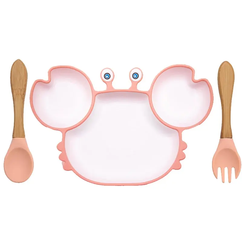 Set Vaisselle Bébé Crabe Kawaii – Silicone Non-Glissant