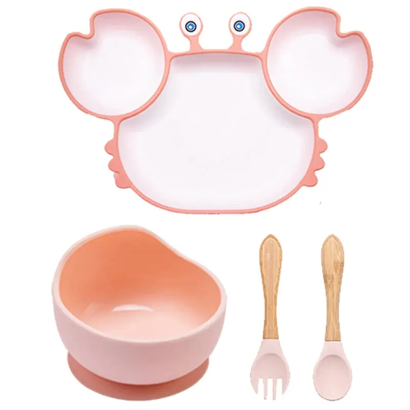 Set Vaisselle Bébé Crabe Kawaii – Silicone Non-Glissant