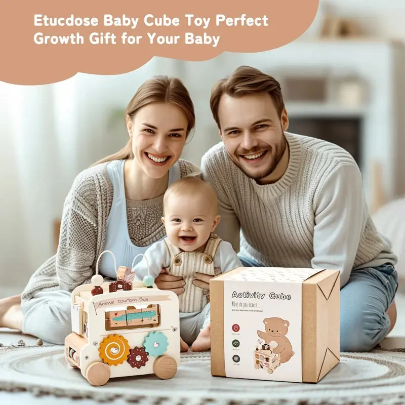 Bus Montessori en Bois Multi-Activités – Jouet Sensoriel & Puzzle Éducatif