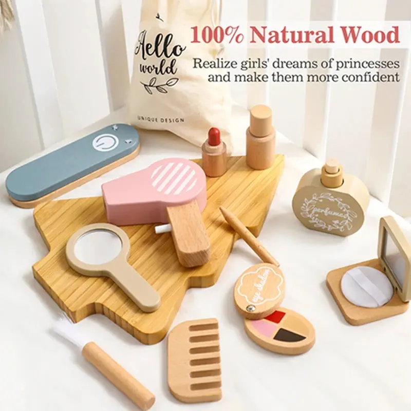 Set de Maquillage en Bois Montessori – Jeu d’Imitation & Développement Créatif