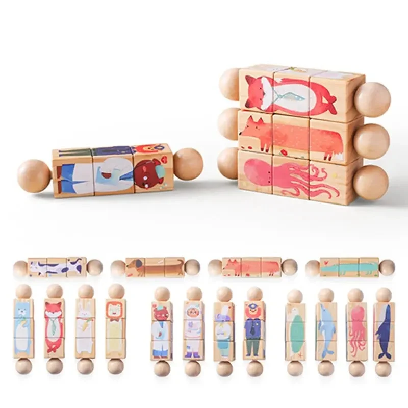 Jouet en Bois Éducatif Animaux - Puzzle Rotatif et Éveil Sensoriel