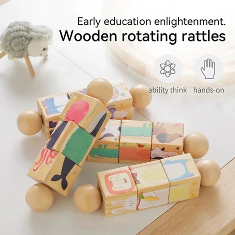 Jouet en Bois Éducatif Animaux - Puzzle Rotatif et Éveil Sensoriel