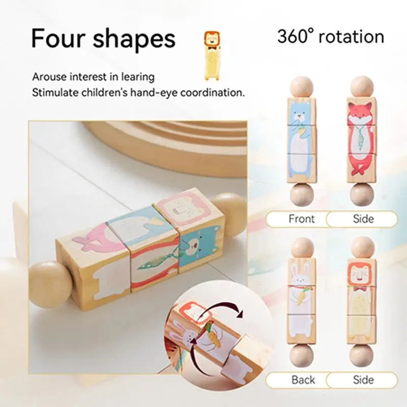 Jouet en Bois Éducatif Animaux - Puzzle Rotatif et Éveil Sensoriel