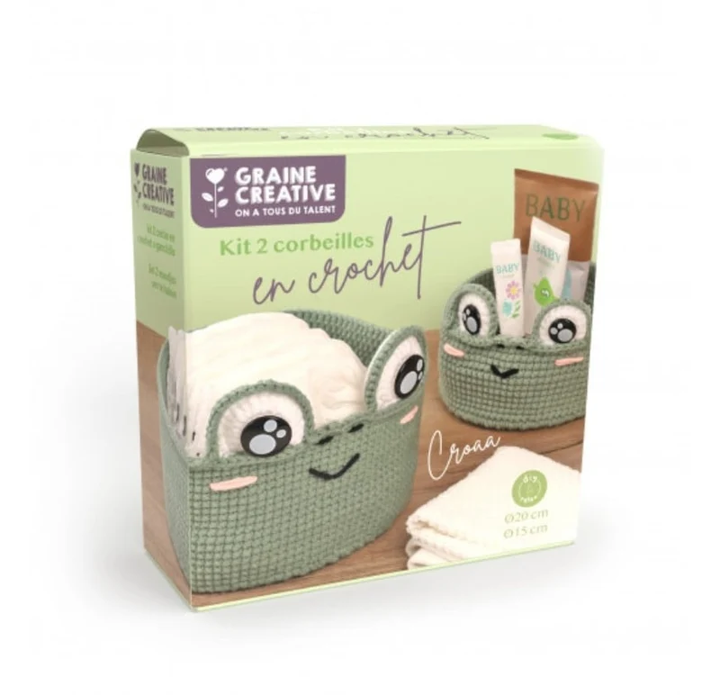 Kit 2 Corbeilles DIY en Crochet Grenouille – Graine Créative