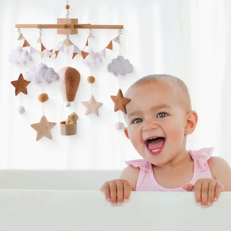 Mobile en Bois pour Berceau Bébé - Jouet Apaisant en Feutrine pour Nouveau-nés