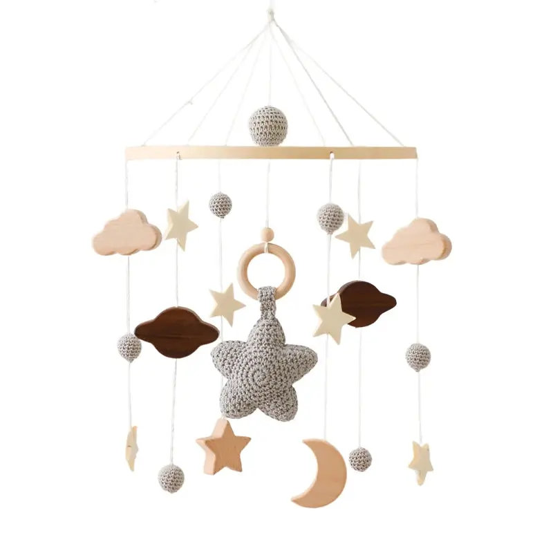 Mobile en Bois pour Berceau Bébé - Jouet Apaisant en Feutrine pour Nouveau-nés