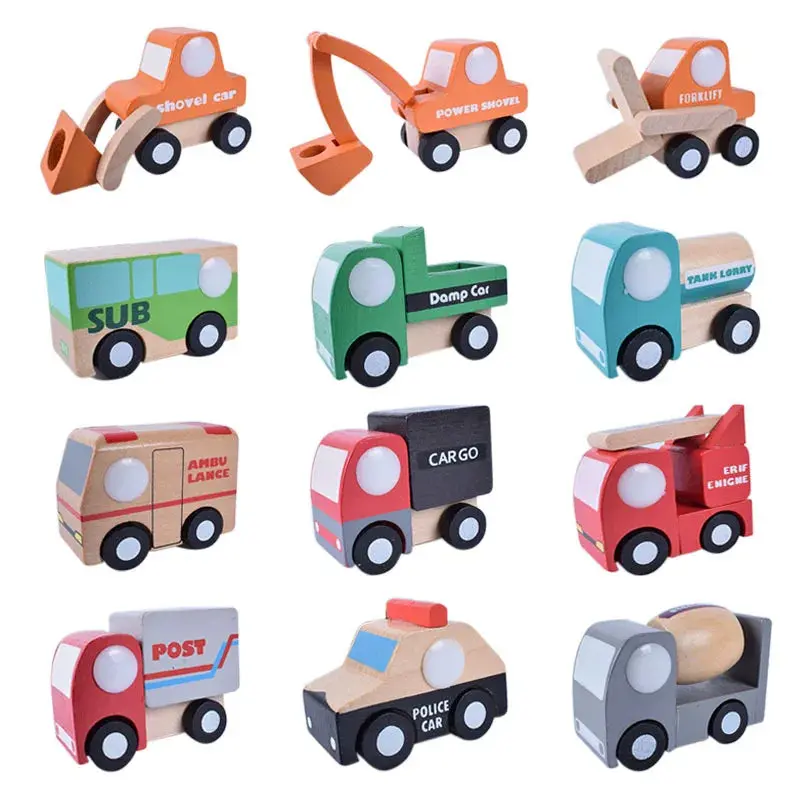 Lot de 12 Mini Voitures en Bois - Jouet Educatif pour Enfants dès 3 Ans