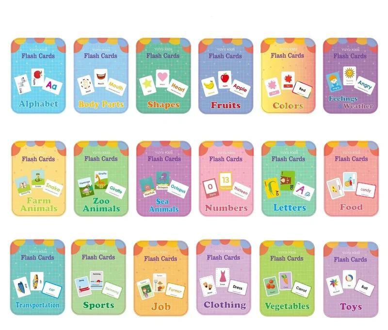 Cartes Éducatives en Anglais pour Enfants - Set de Cartes d'Apprentissage Cognitif