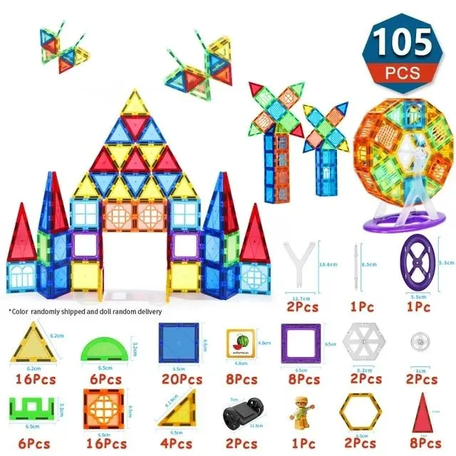 Set de Construction Magnétique pour Enfants - 50/77/105 Pièces - Jouet Éducatif Montessori