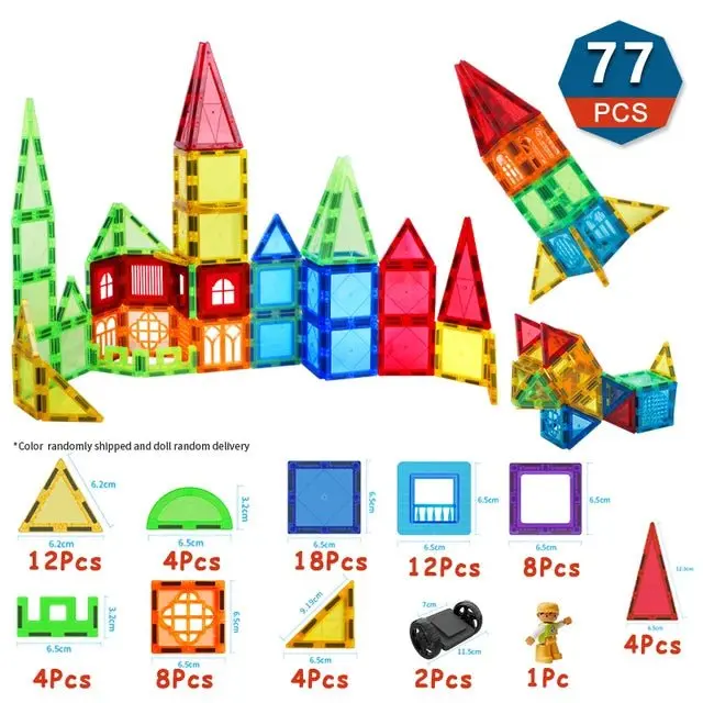 Set de Construction Magnétique pour Enfants - 50/77/105 Pièces - Jouet Éducatif Montessori