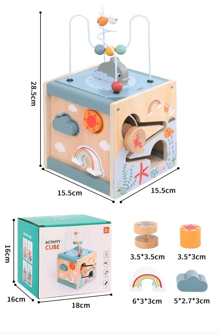 Cube d'Activité en Bois Montessori 5 en 1 - Jouet d'Apprentissage pour Tout-Petits