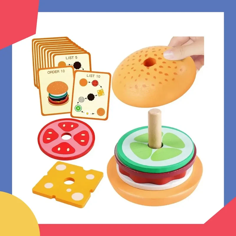 Jouets empilables - burgers en bois Montessori pour les tout-petits