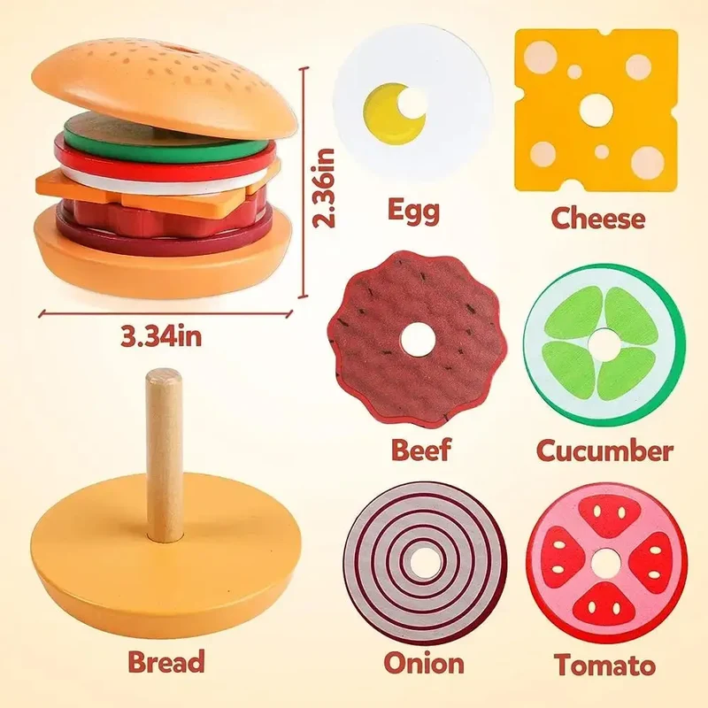 Jouets empilables - burgers en bois Montessori pour les tout-petits