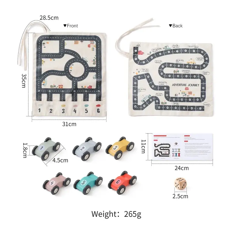 Tapis de jeu de route avec voitures en bois