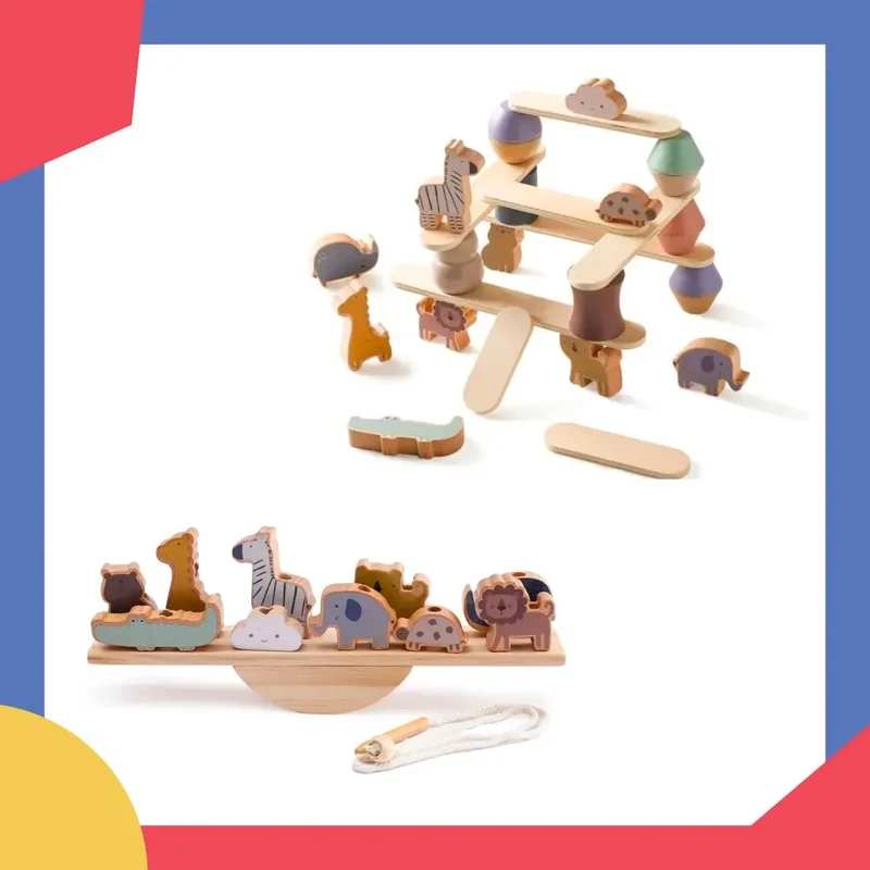 Jeu d'équilibre Montessori en bois avec blocs animaux pour enfants