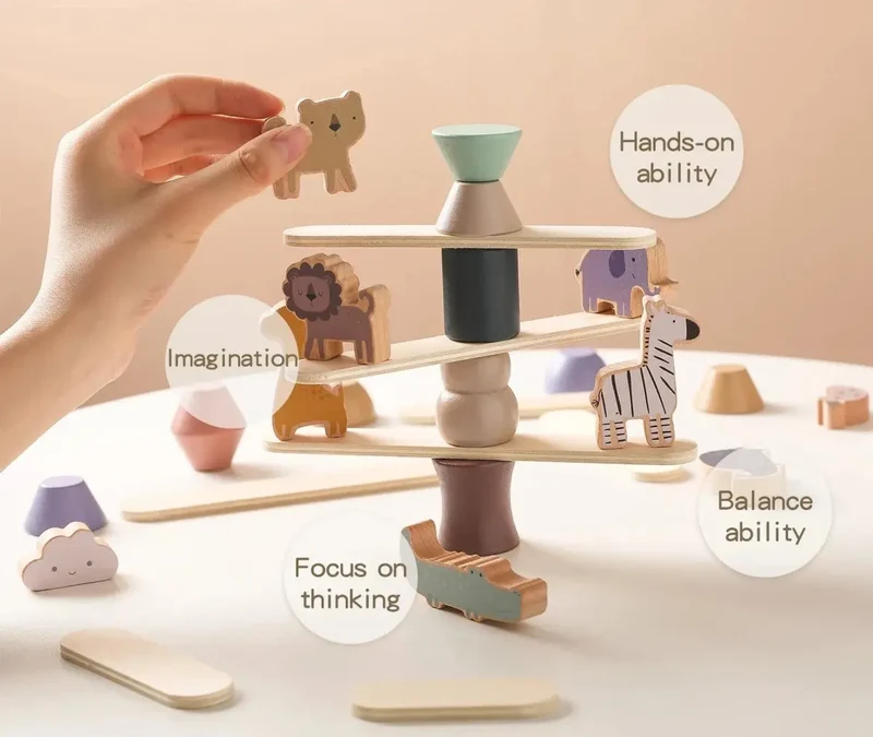 Jeu d'équilibre Montessori en bois avec blocs animaux pour enfants