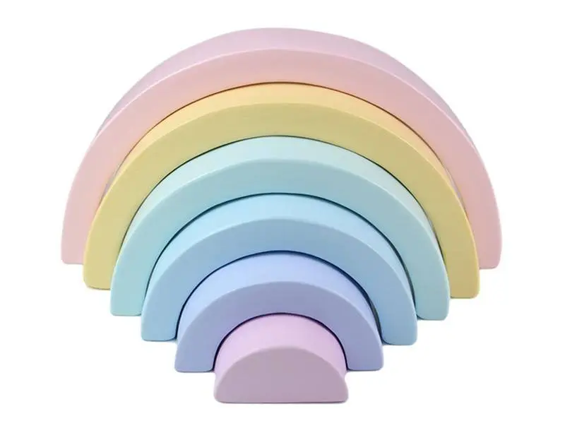 Puzzle Arc-en-Ciel Pastel en Bois - Jouet d'Empilage Montessori pour Enfants