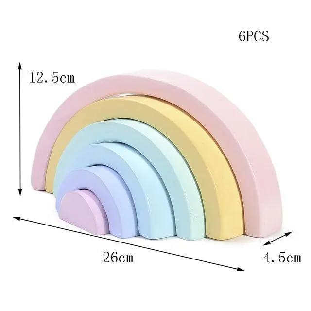 Puzzle Arc-en-Ciel Pastel en Bois - Jouet d'Empilage Montessori pour Enfants