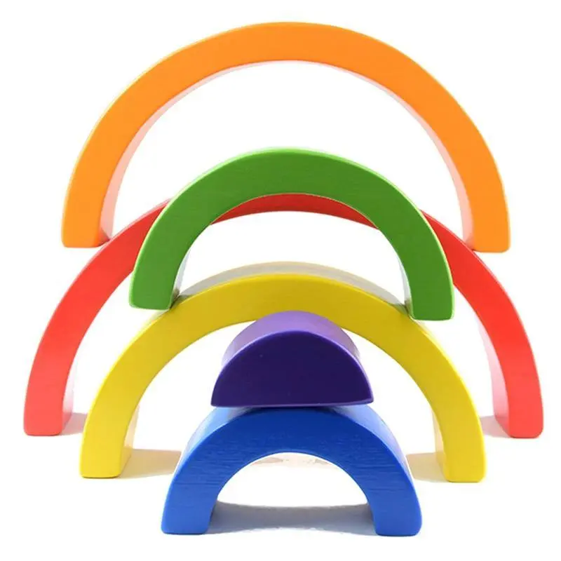 Puzzle Arc-en-Ciel Pastel en Bois - Jouet d'Empilage Montessori pour Enfants