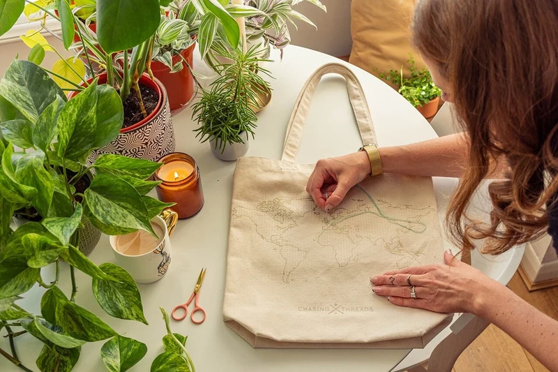 Sac Fourre-Tout Stitch Your Travels - Toile Naturelle