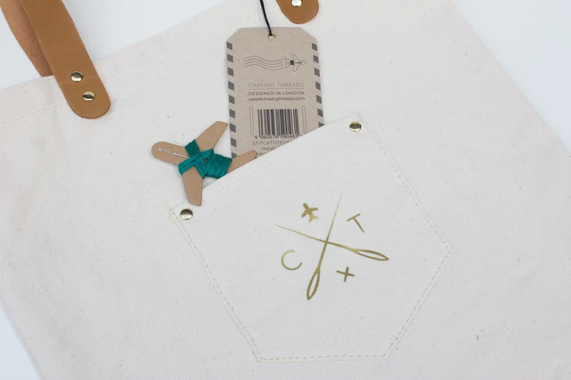 Sac fourre-tout Stitch Your Travels - Toile naturelle avec poignées en cuir Beige