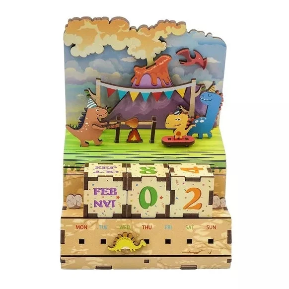 Calendrier de puzzle en bois bricolage, fête jurassique
