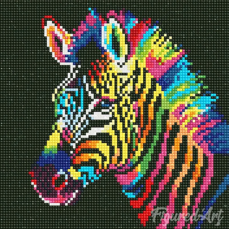 Mini Diamond Painting 25x25cm avec cadre - Zèbre Néon