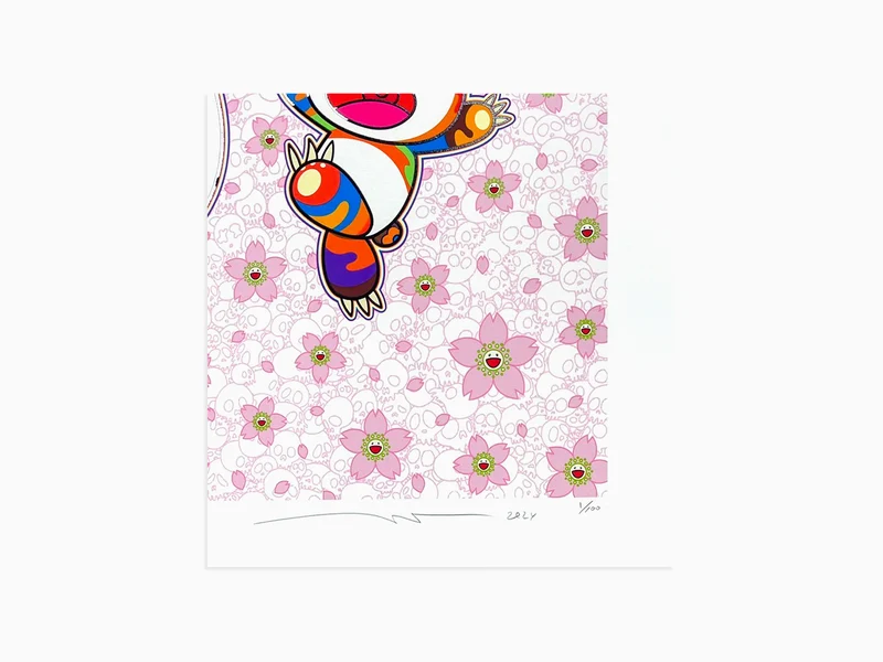 Takashi Murakami - Parent et petit panda dans une fleur de cerisier sous la douche