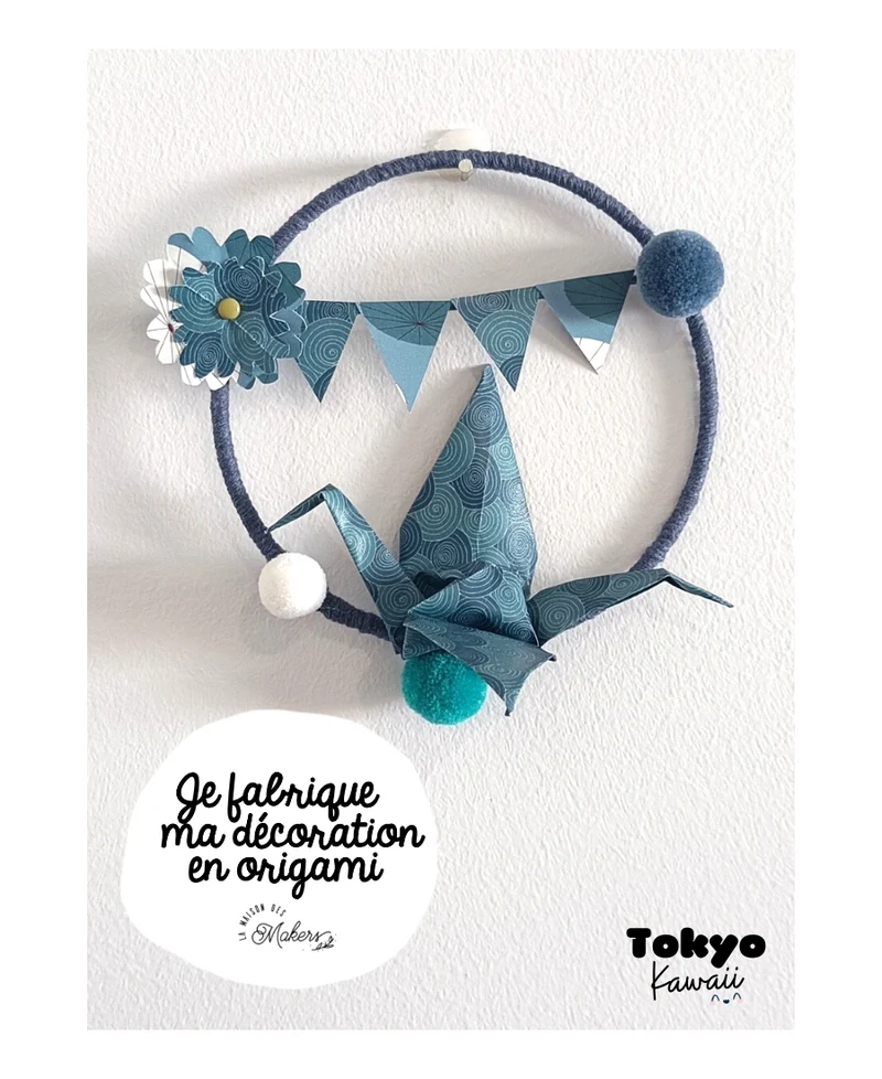 Kit créatif : Je fabrique ma Décoration en Origami [Bleu] Collection Kawaii