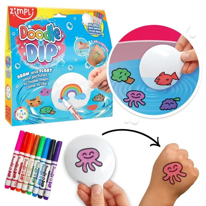 ZIMPLI – Doodle N Dip : Kit Dessin Magique dans l’Eau & Tatouages Enfants