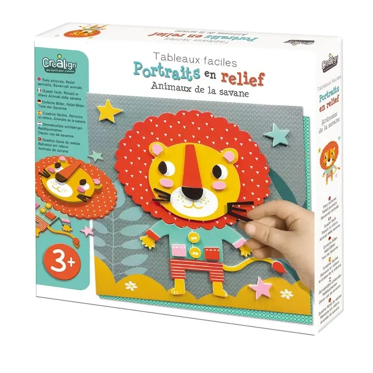 Portraits en relief animaux de la savane – Activité créative enfant 3 ans+ – CréaLign’