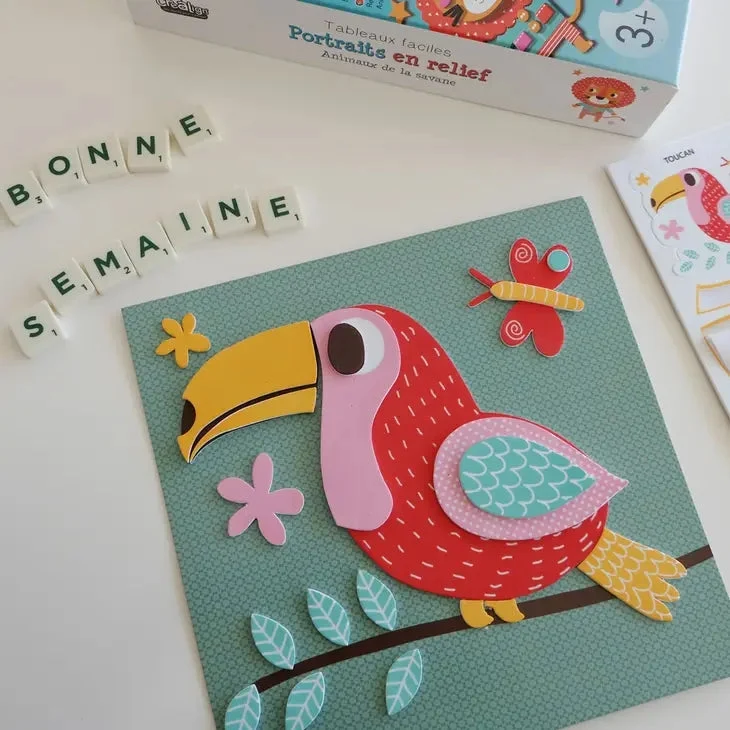 Portraits en relief animaux de la savane – Activité créative enfant 3 ans+ – CréaLign’