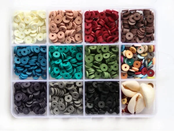 Boîte de 1000 Perles Heishi 6 mm Naturelles + Accessoires pour Bijoux DIY