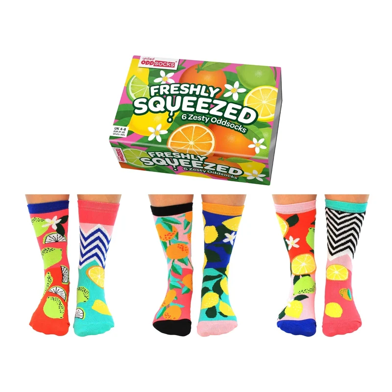 United Oddsocks Freshly Squeezed | Coffret Cadeau 6 Chaussettes Impaires Agrumes – Taille 37-42