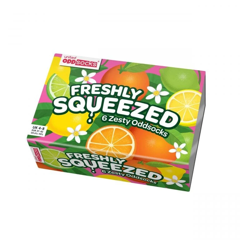 United Oddsocks Freshly Squeezed | Coffret Cadeau 6 Chaussettes Impaires Agrumes – Taille 37-42