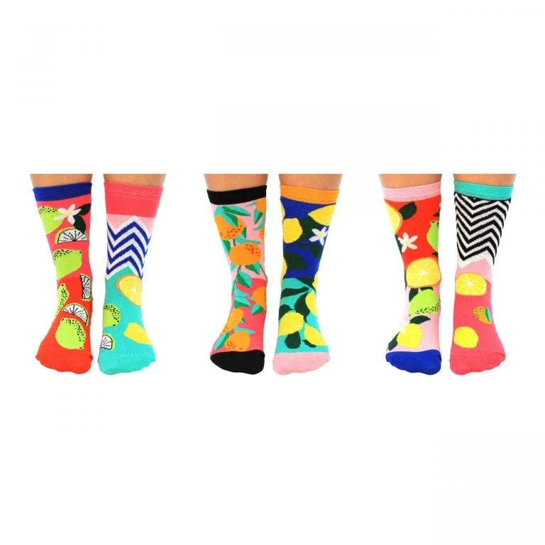 United Oddsocks Freshly Squeezed | Coffret Cadeau 6 Chaussettes Impaires Agrumes – Taille 37-42