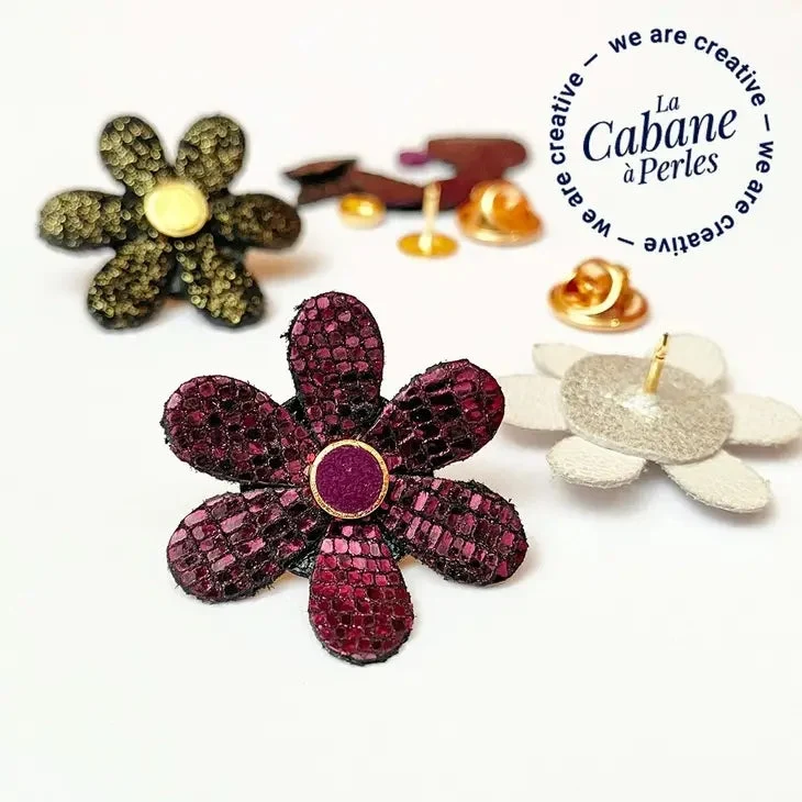 Mini Kit Daphne Pins Cuir Fleur Prune Diy