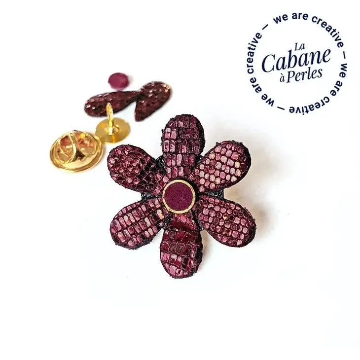 Mini Kit Daphne Pins Cuir Fleur Prune Diy