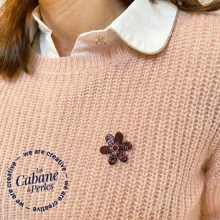 Mini Kit Daphne Pins Cuir Fleur Prune Diy