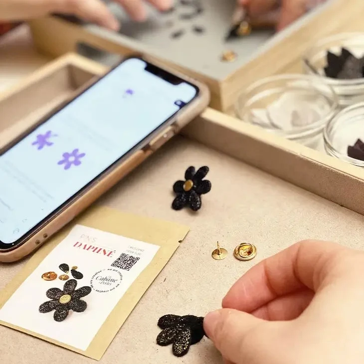 Mini Kit Daphne Pins Cuir Fleur Noir Diy