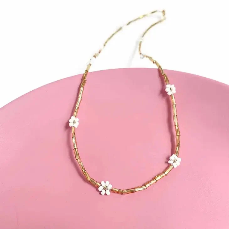 Mini Kit Collier Maggy Doré Marguerites Rocaille Tube