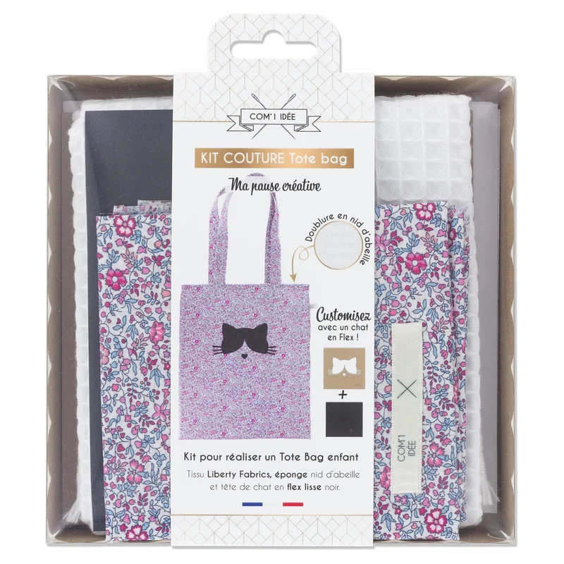 Kit Couture DIY Tote Bag Enfant “Chat” – Sac Liberty Personnalisé à Coudre