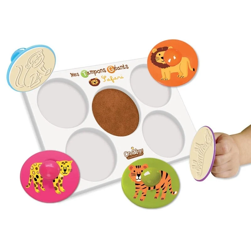 Tampons Géants Safari – Coffret Créa Lign (5 tampons bois + encre lavable)
