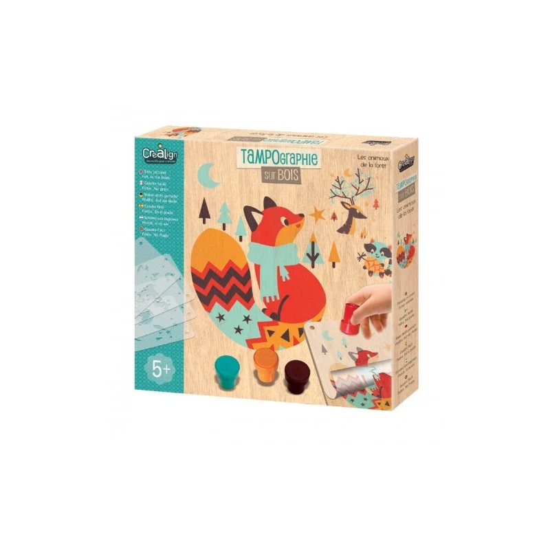 Tampographie bois animaux forêt – Coffret créatif enfant 5 ans+