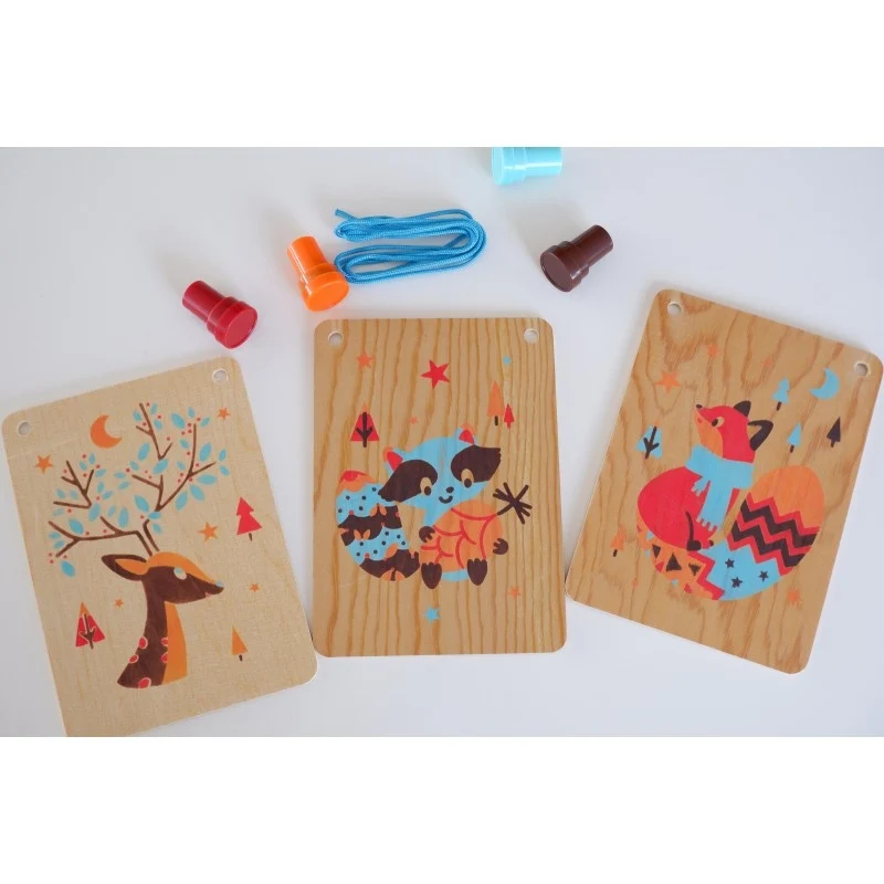 Tampographie bois animaux forêt – Coffret créatif enfant 5 ans+