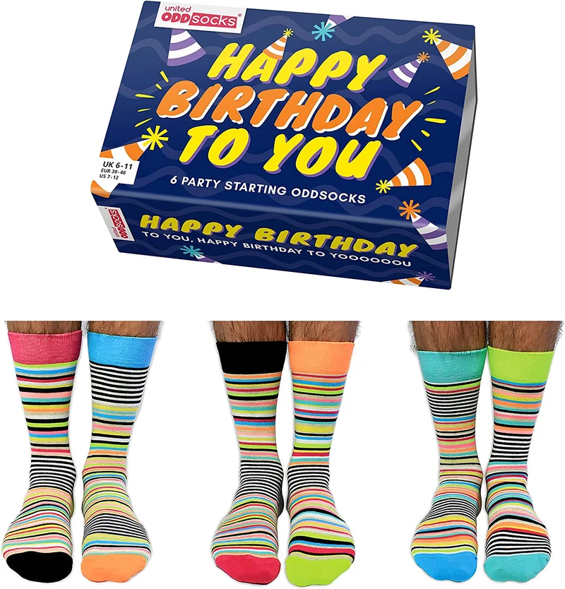 Coffret Chaussettes Happy Birthday To You – United Oddsocks | 6 Chaussettes Dépareillées Homme | Taille 39-42